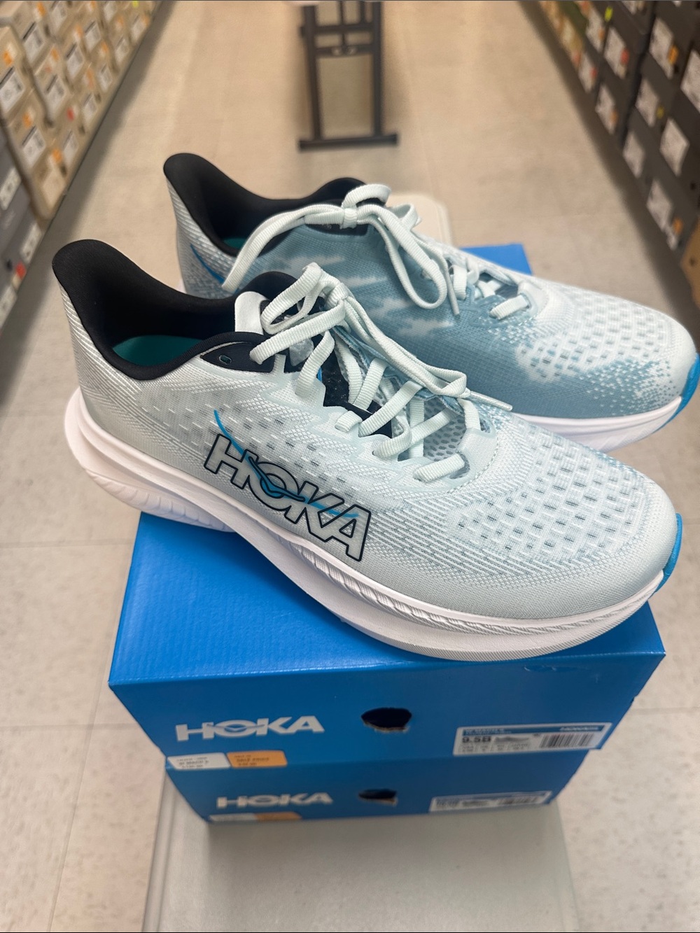 Hoka Womens Mach 6 Light Blue and Black (TNDR) Athletic Sneakers - Picture 8 of 11